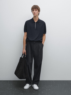 Massimo Dutti Трикотажное поло с воротником на молнии, темно-синий