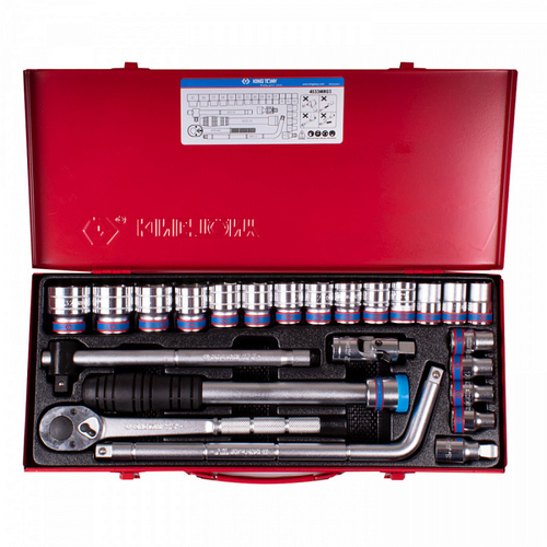KING TONY (4533MR03) Набор торцевых головок с принадлежностями 1/2", 6-гранные, 10-32 мм, 24 предмета