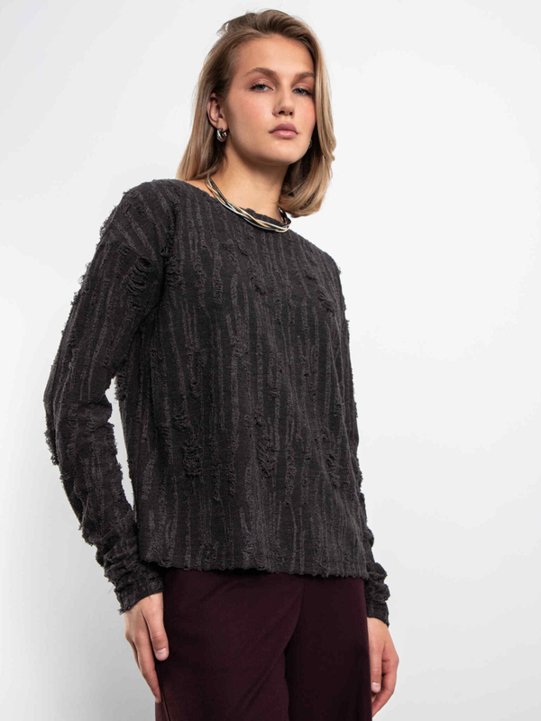 Джемпер со спущенными петлями (т.серый)