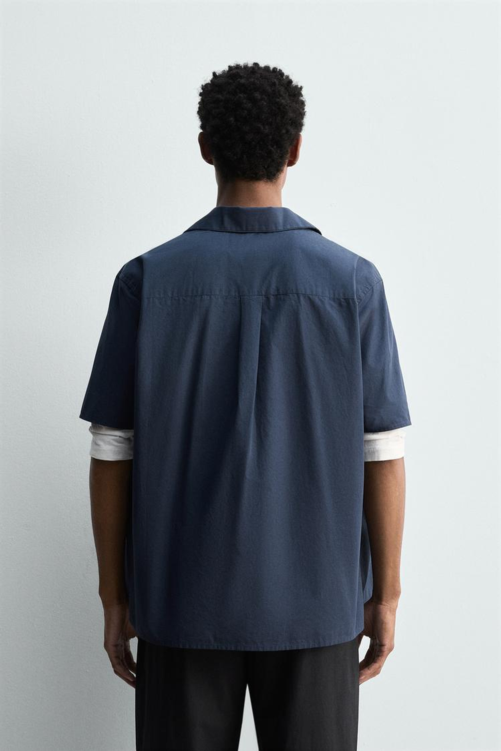 ZARA РУБАШКА СВОБОДНОГО КРОЯ ИЗ ПОПЛИНА, СИНИЙ