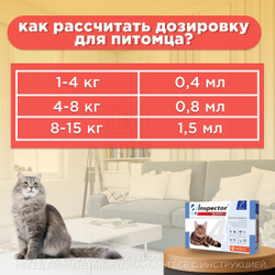 Капли inspector Quadro К от гельминтов и других паразитов для кошек 1-4кг 3 пипетки