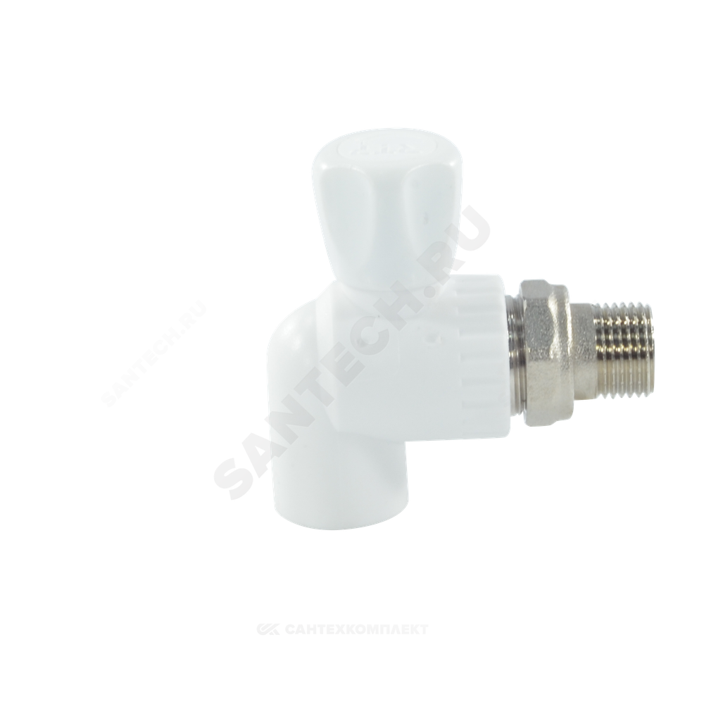 Кран шаровой PP-R белый Дн 20х1/2" НР угловой для радиатора RTP (РосТурПласт) 27807