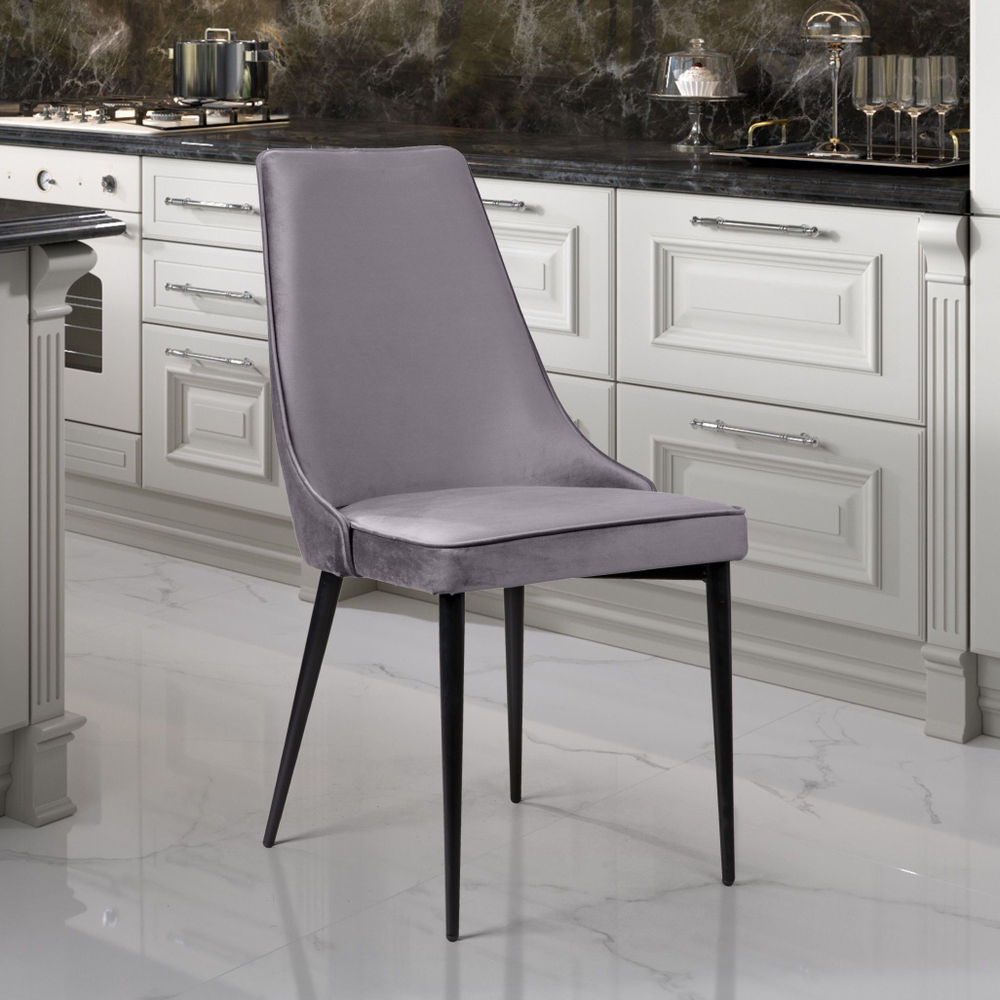 Стул Oliver, бархат светло-серый 26/ чёрный конус