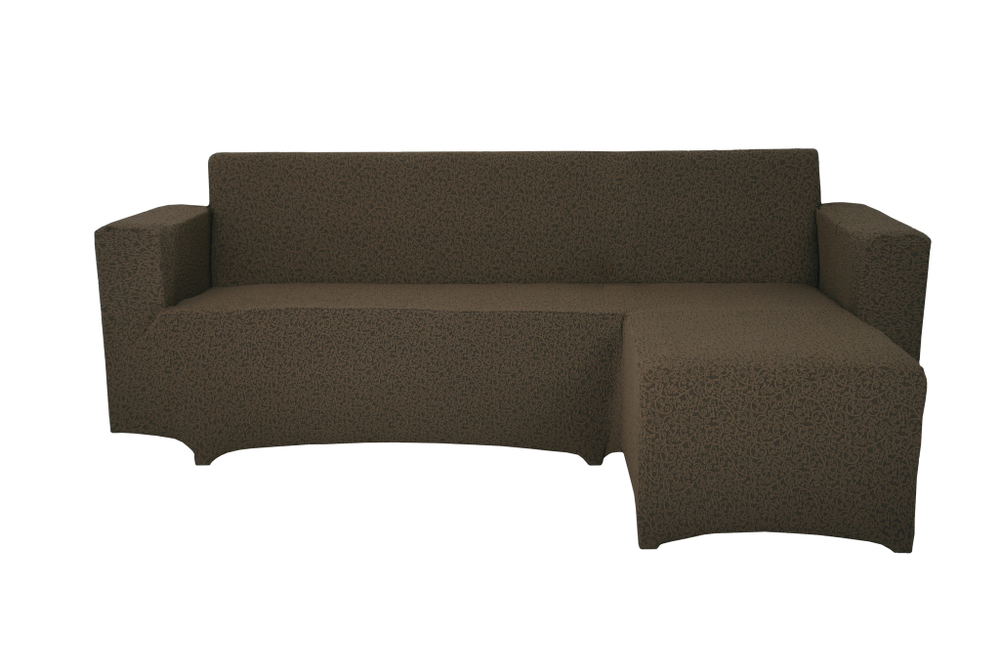 Чехол Жаккард на угловой диван с выступом справа, цвет Кофе с молоком