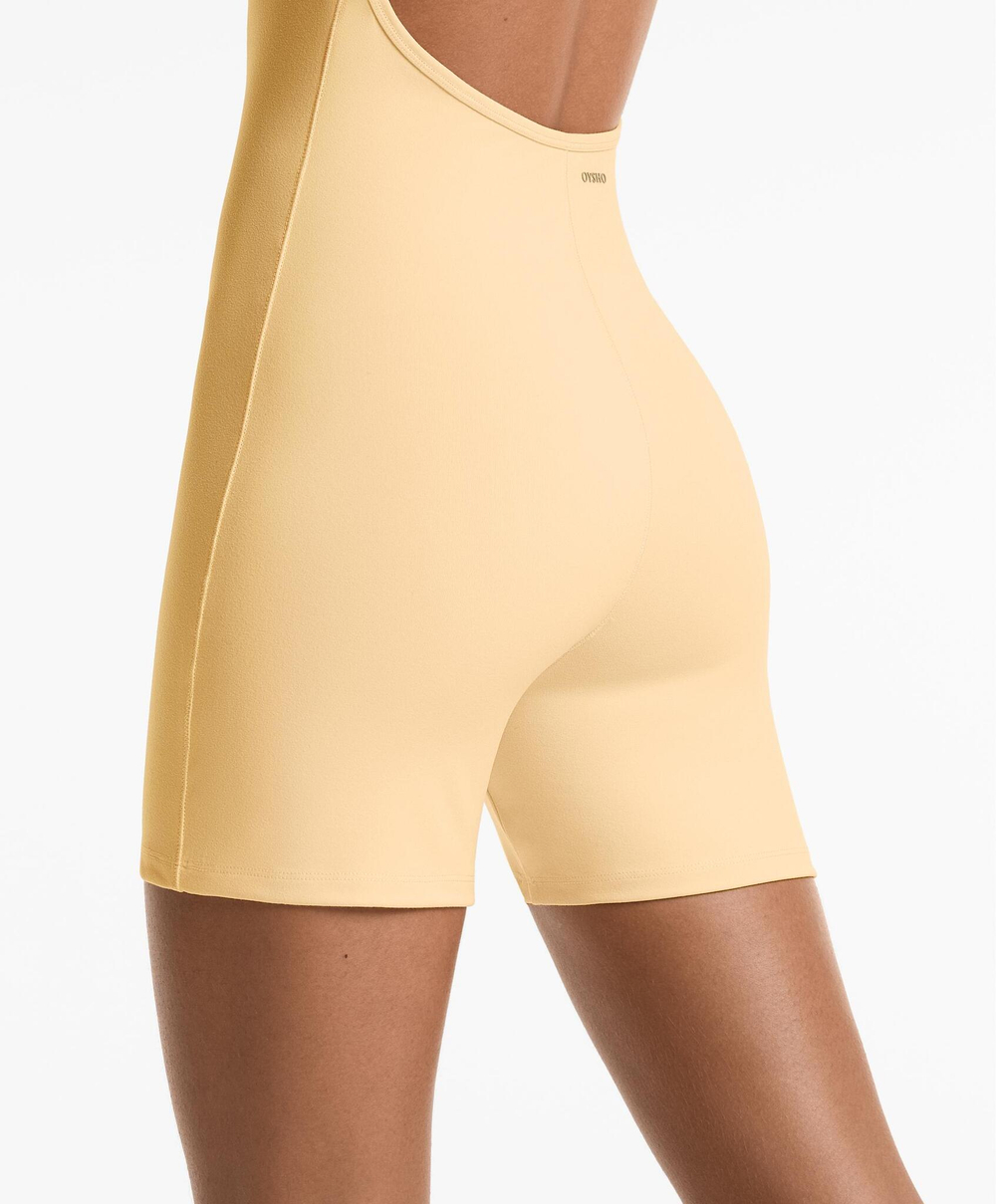 Oysho Короткий комбинезон из полиамида с фактурой хлопка, желтый