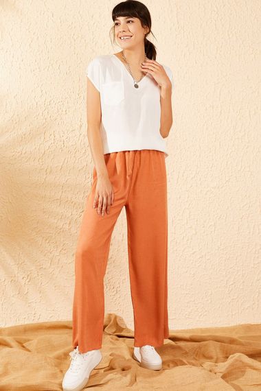 Qadın üçün enli ayaqlı, narıncı şalvar 10071013