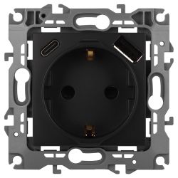 Розетка ЭРА Серия 12 12-4108-05 2P+E 16A-250В со шторками с USB type-A+C 5В-3А антрацит