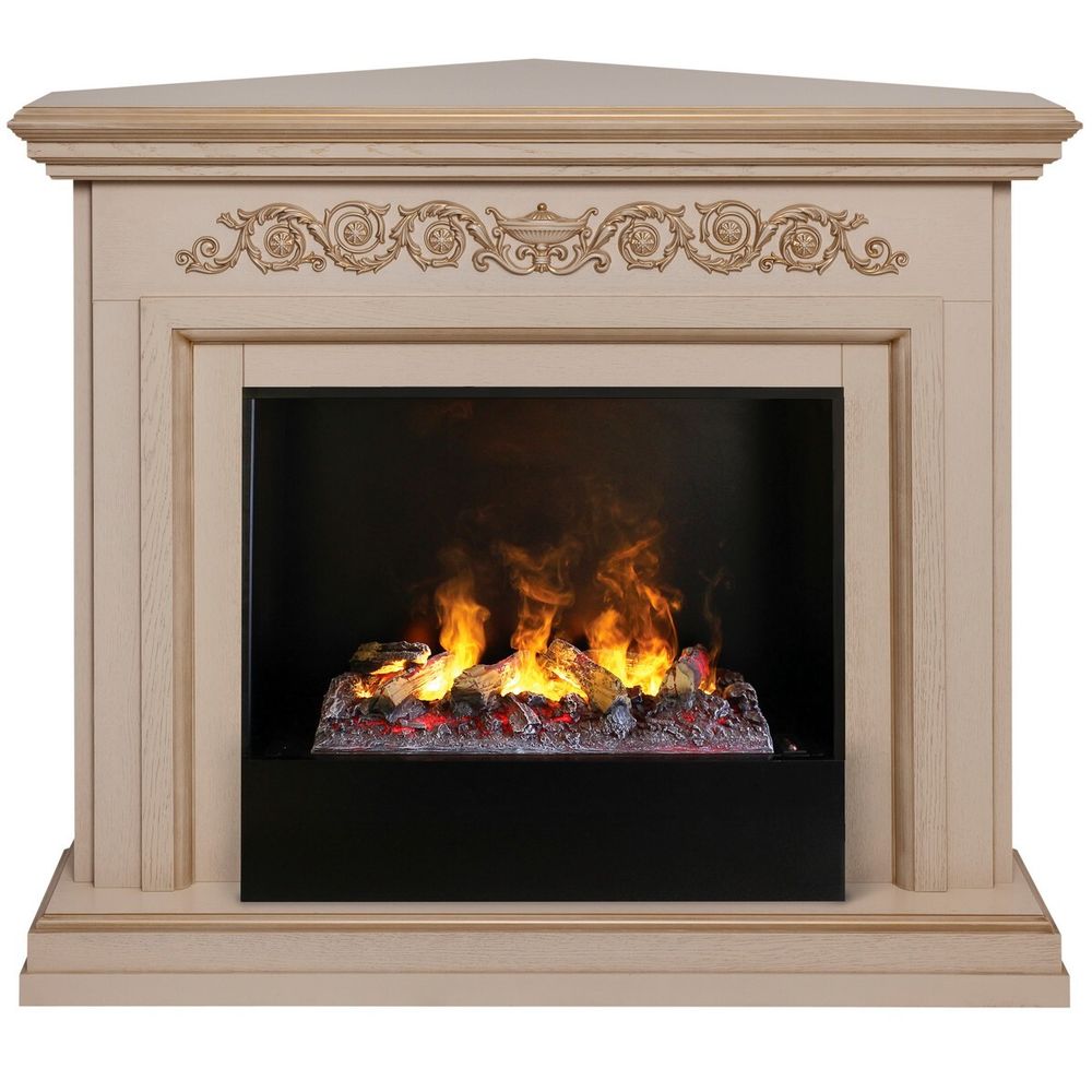 Электрокамин RealFlame Leticia Corner 26 WT белый дуб с золотой патиной с очагом 3D Cassette 630