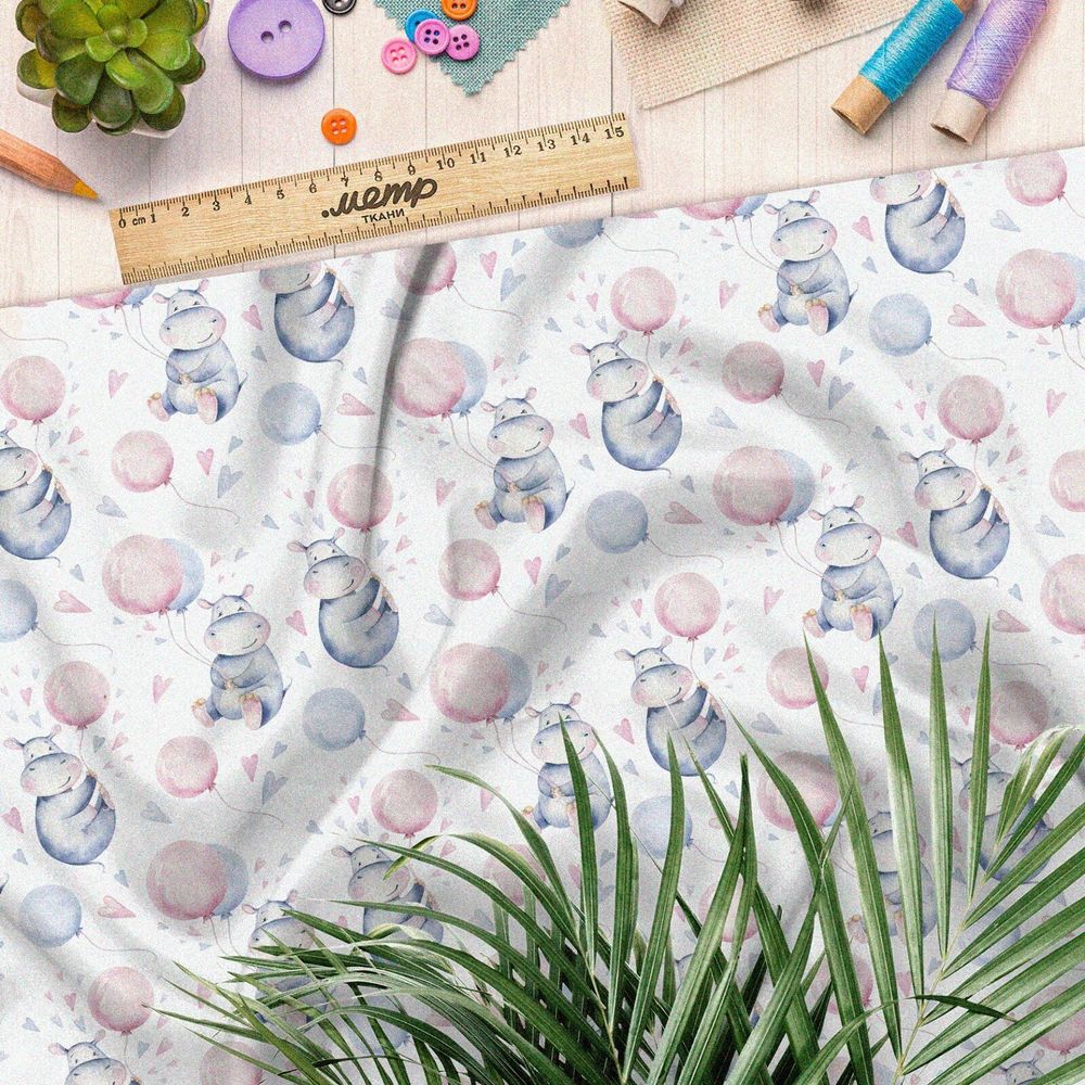 Ткань мембрана детские бегемотики