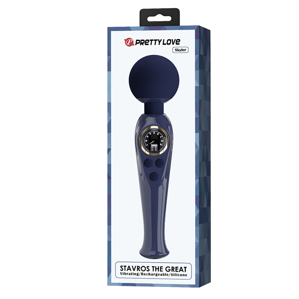 Темно-синий вибратор-wand 22,4см с дисплеем Pretty Love Skyler Massager Wand Dark Blue BW-055016LED-1