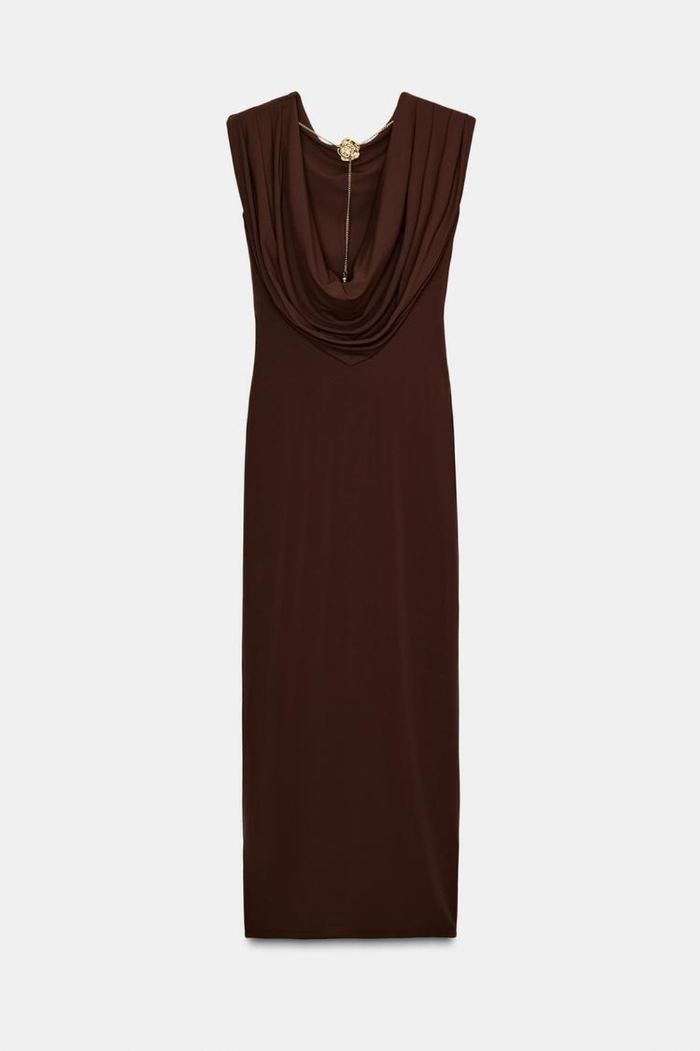 ZARA ПЛАТЬЕ С ОТКРЫТОЙ СПИНОЙ И ЦЕПОЧКОЙ, ШОКОЛАДНЫЙ