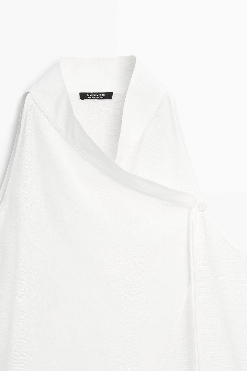 Massimo Dutti Топ из струящегося смесового льна с горловиной халтер, белый
