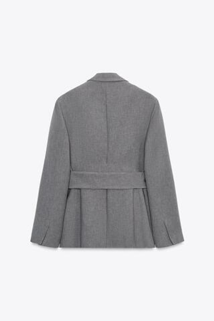 ZARA БЛЕЙЗЕР С ПОДПЛЕЧНИКАМИ И ПОЯСОМ, СЕРО-КОРИЧНЕВЫЙ