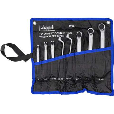 Ключи накидные Scheppach отогнутые на 75 град., набор 8 предметов (6х7, 8х9, 10х11, 12х13, 14х15, 16х17, 18х19, 20х22мм) Sch-5088P(63268)