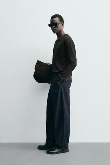 ZARA ФУТБОЛКА В РУБЧИК С ВОРОТНИКОМ НА КНОПКАХ, ЧЕРНЫЙ