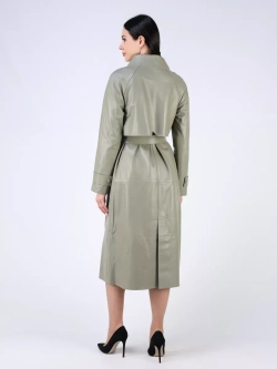 Кожаный тренч длинный с поясом плащ