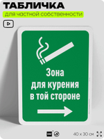 Табличка для частной территории "Зона дыма", на дом, для участка, для подъезда, организаций и частных территорий, предупреждающая, 40х30 см, Silver Plane x Айдентика Технолоджи