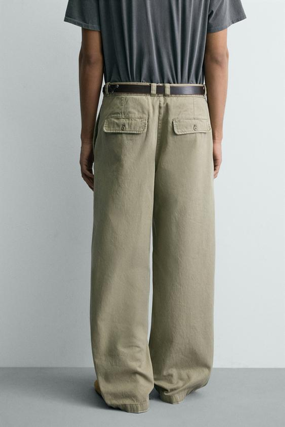 ZARA БРЮКИ ЧИНОСЫ ШИРОКОГО КРОЯ, ЗЕЛЕНЫЙ/СЕРЫЙ