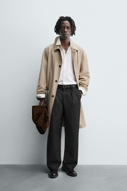 ZARA БРЮКИ WIDE FIT СО СКЛАДКАМИ, ЧЕРНЫЙ