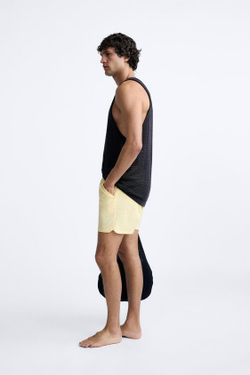 ZARA ПЛАВКИ КЛАССИЧЕСКОГО КРОЯ ИЗ РЕЛЬЕФНОЙ ТКАНИ, ПАСТЕЛЬНО-ЖЕЛТЫЙ