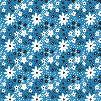 Мелкий чёрно-белый цветочек на синем (полевые цветы)