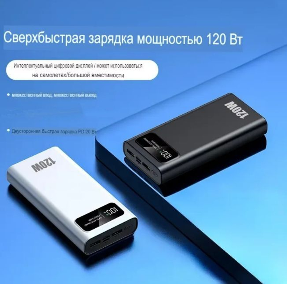 Внешний аккумулятор Powerbank для 2 устройств. Режим быстрого заряда.