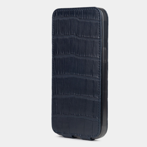 Чехол для iPhone 15 Pro Max из кожи крокодила, синего цвета