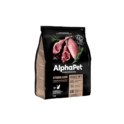 Сухой корм для взрослых стерилизованных кошек и котов AlphaPet Superpremium (АльфаПет) с ягненком и индейкой, 7 кг