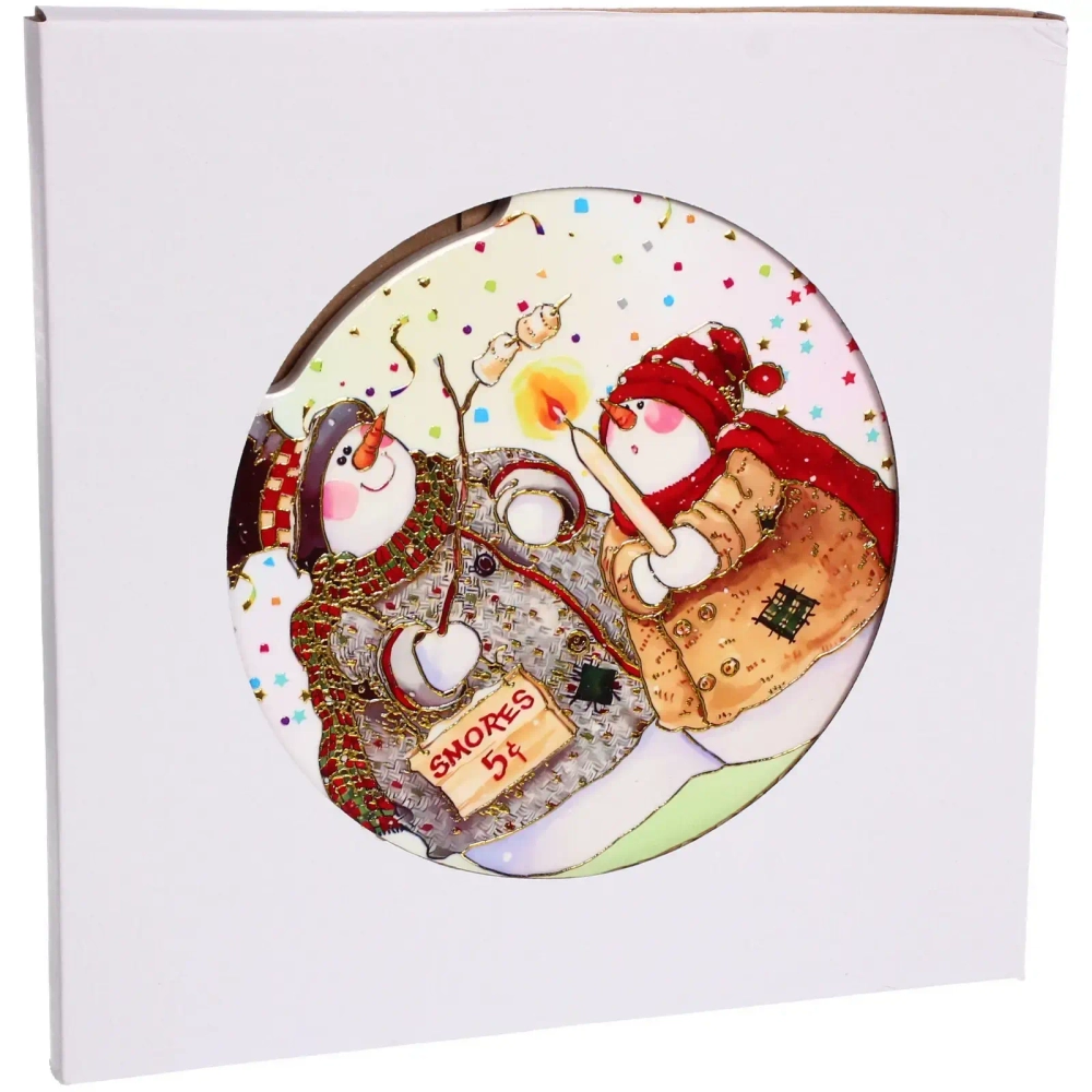 Подставка под горячее керамика 20см «Снеговики волшебники»