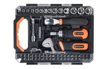 Набор  головок 1/4", 3/8", вставок и ключа разводного из 60-ти предметов Tactix 900191