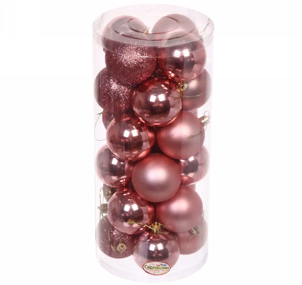 Новогодние шары 6 см (набор 24 шт) «Микс фактур», розовое золото