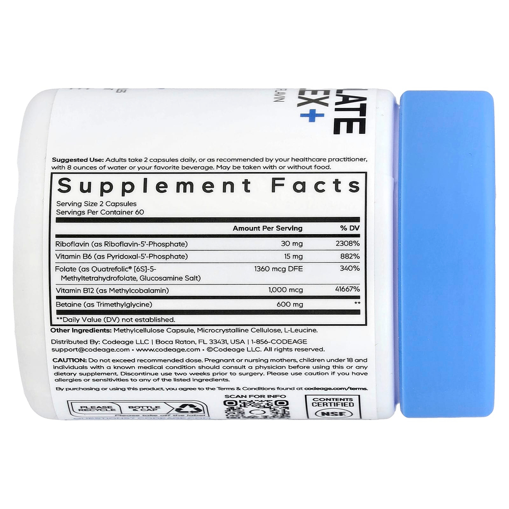 Codeage, Methylfolate B Complex+, комплекс витаминов группы B с метилфолатом, 120 растительных капсул