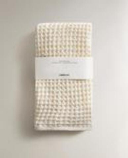 ZARA HOME ВАФЕЛЬНОЕ КУХОННОЕ ПОЛОТЕНЦЕ, ЖЕЛТОВАТО-БЕЛЫЙ