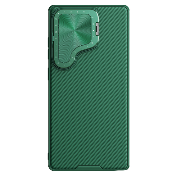 Чехол зеленого цвета (Dark Green) от Nillkin с металлической крышкой для камеры на Samsung Galaxy S25 Ultra, серия CamShield Prop Case