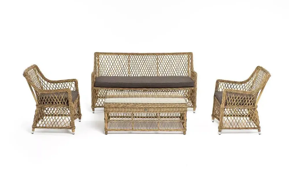 "Асти" лаунж-зона из искусственного ротанга на 4 персоны, цвет соломенный