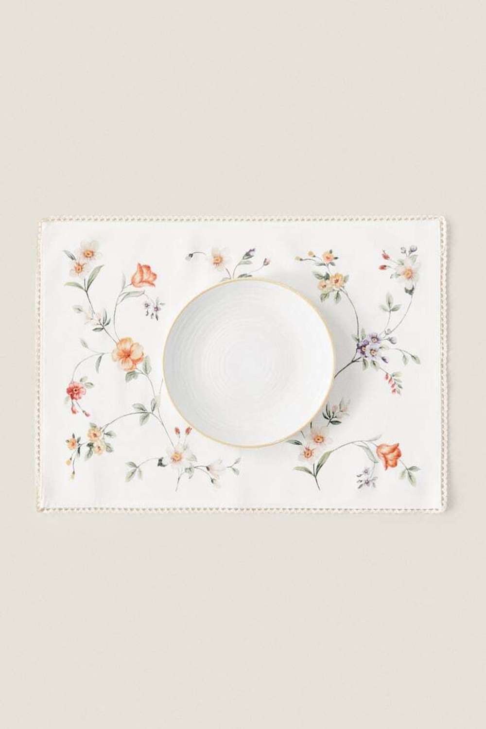 ZARA HOME ХЛОПКОВАЯ САЛФЕТКА С КРУЖЕВНОЙ ОТДЕЛКОЙ, ЗЕЛЕНЫЙ