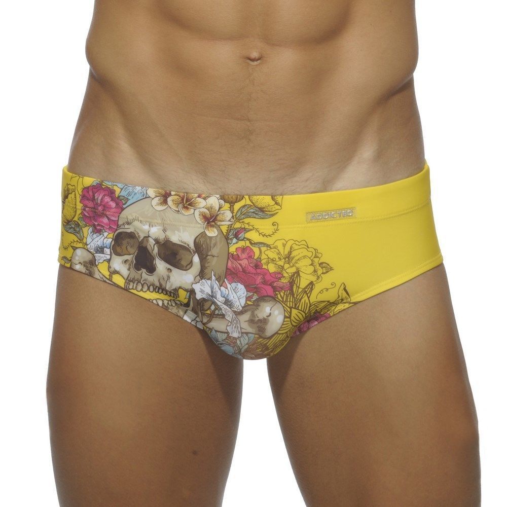 Мужские плавки брифы желтые с принтом Addicted