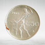 Italy 50 Lire 1975 R "Vulcan at Anvil – Large Type", AU