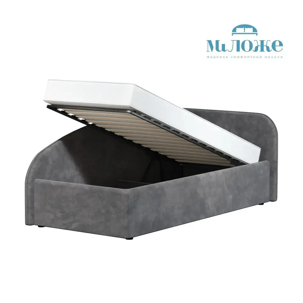 Кровать Элис 90х200 Темно-Серый Велюр Правый Угол