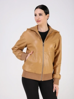 Кожаная куртка демисезонная с капюшоном