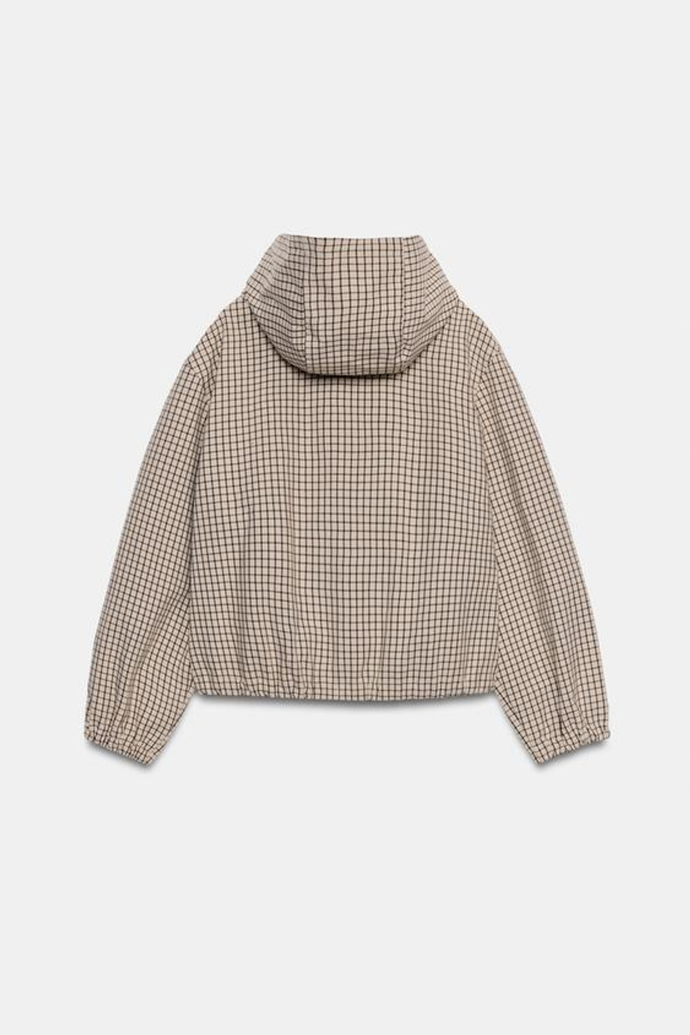 ZARA КУРТКА В КЛЕТКУ С КАПЮШОНОМ, ЖЕЛТОВАТО-БЕЛЫЙ