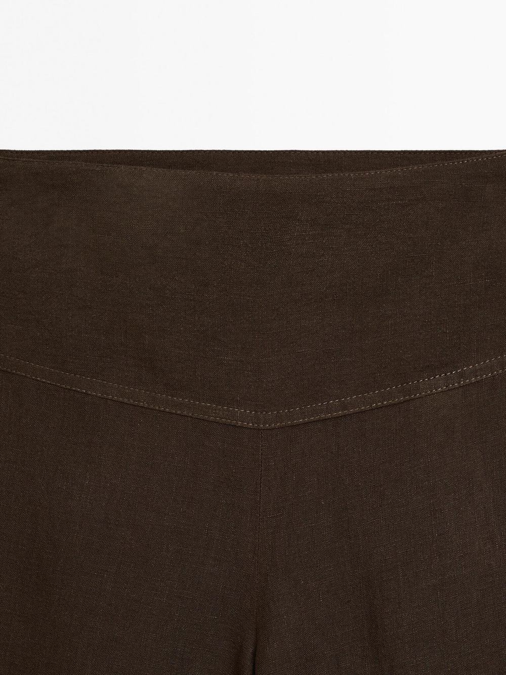 Massimo Dutti Льняные брюки с широкими штанинами и высокой посадкой, коричневый