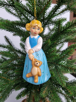 Девочка с мишкой ёлочная игрушка из фарфора