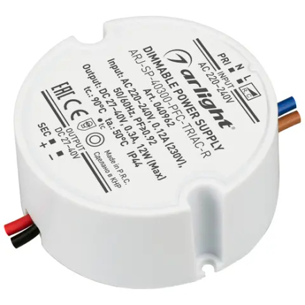 Блок питания ARJ-SP-40300-PFC-TRIAC-R (12W, 27-40V, 300mA) (Arlight, IP44 Пластик, 5 лет) 040962