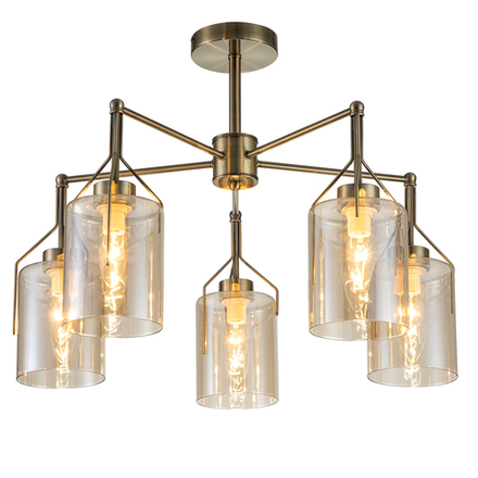 Светильник на штанге 5x40Вт E14, металл/стекло, бронза