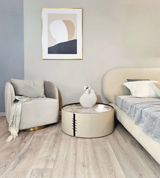 Стол журнальный 4674, Ø80х32 см, глянцевая керамика, экокожа