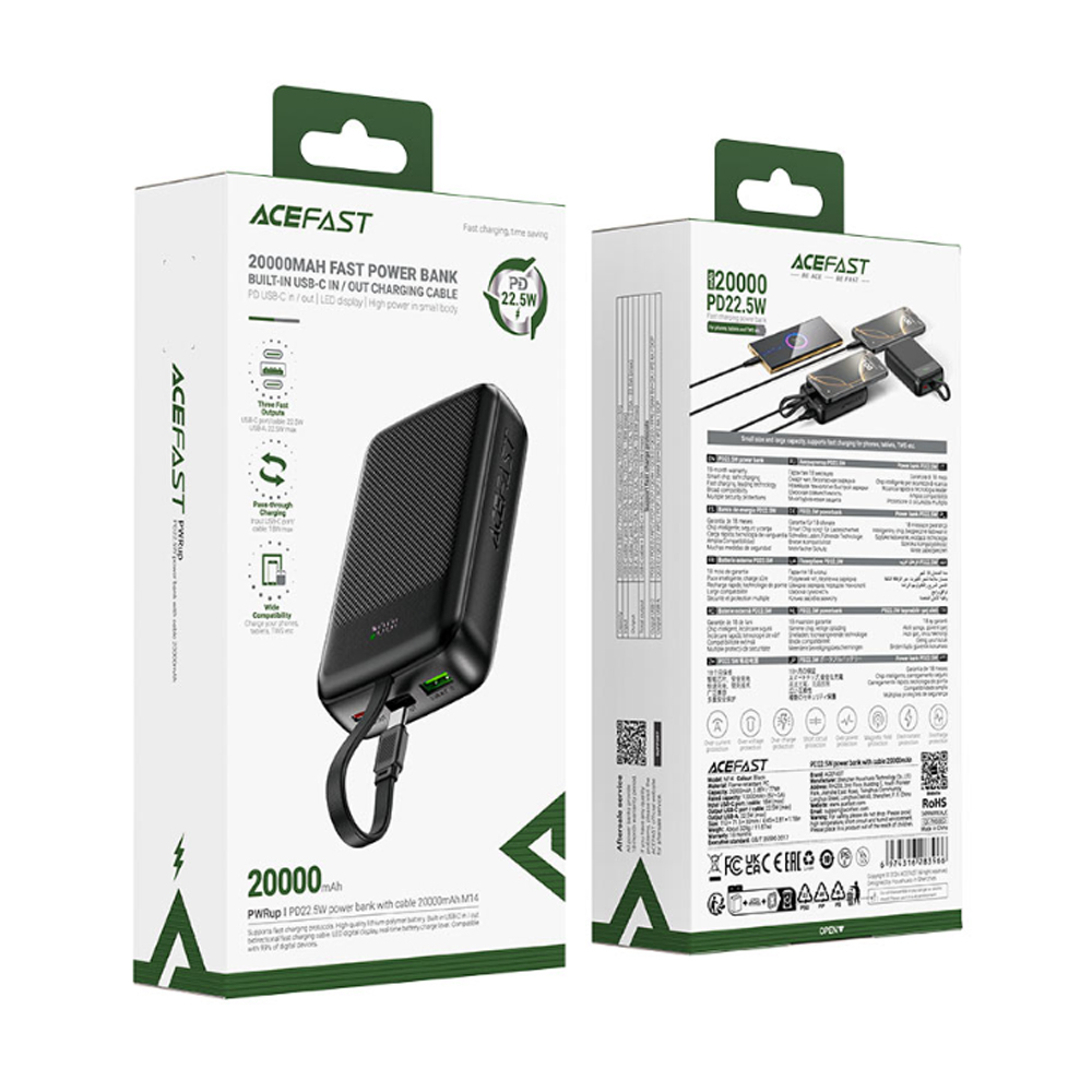 Портативный аккумулятор ACEFAST M14 PD 20W 20000 mAh (черный)