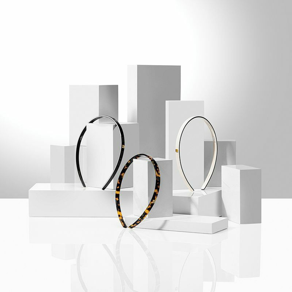 Balmain Hair Couture Ободок из ацетата черно-белый Acetate Headband Black/White Shell Small