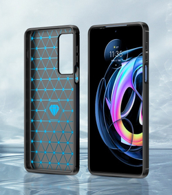 Чехол защитный синего цвета на телефон Motorola Moto Edge 20 Pro, серия Carbon (стиль карбон) от Caseport