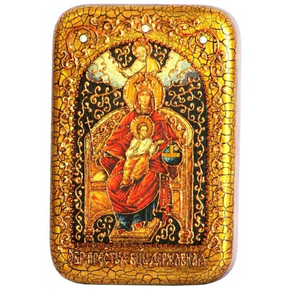 Инкрустированная Икона Божией Матери Державная 15х10см на натуральном дереве, в подарочной коробке